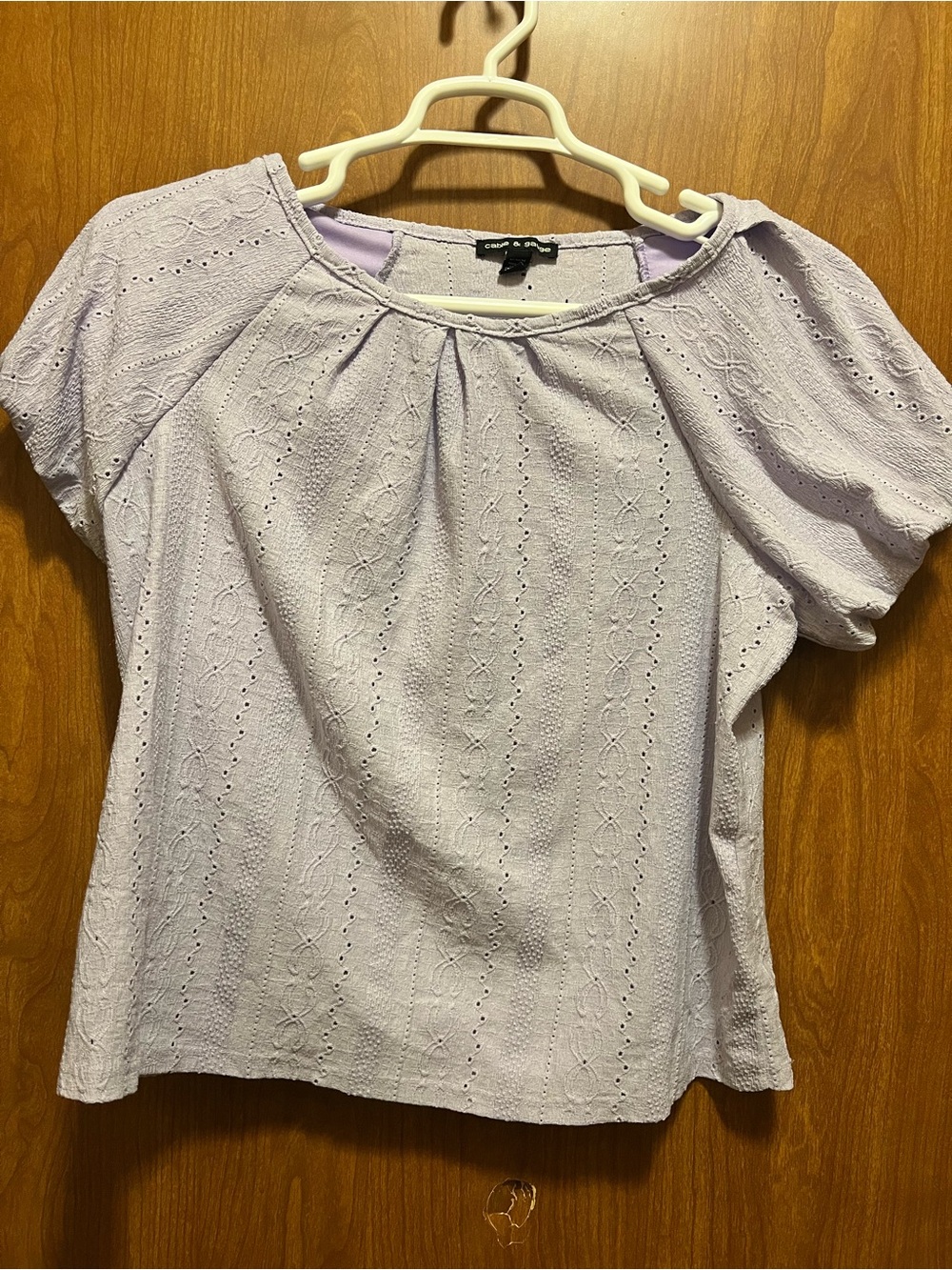 Cable & Gauge Lavender Eyelet Puff Sleeve Blouse
